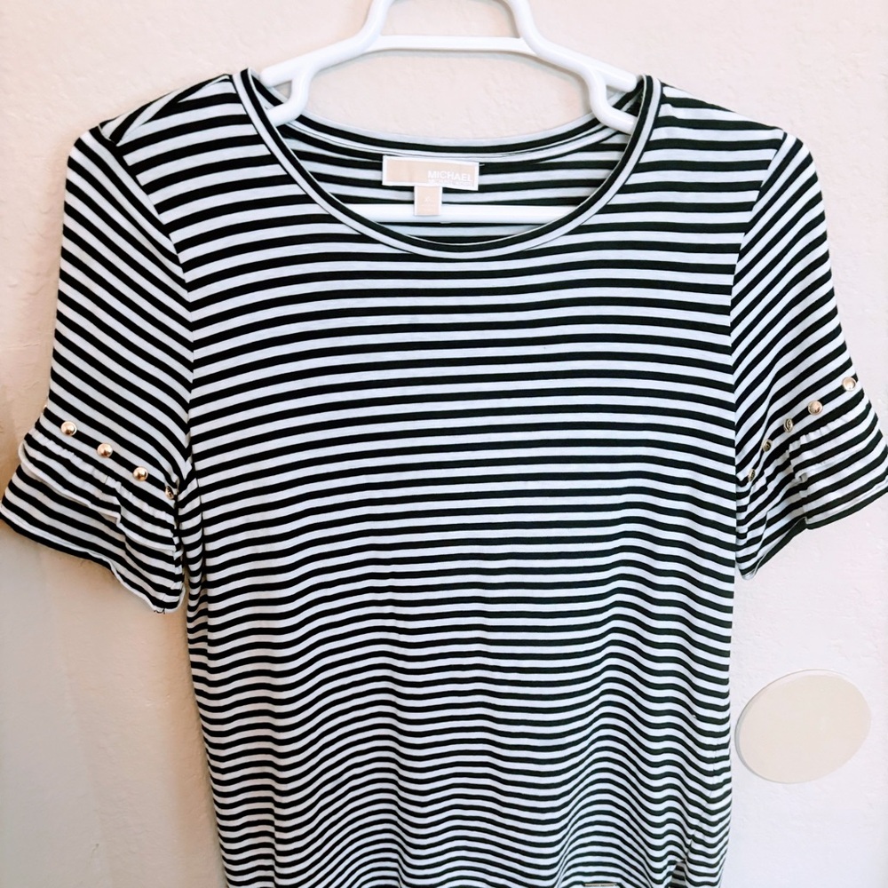 XL Michael Michael Kors Black & White Striped Tee Top